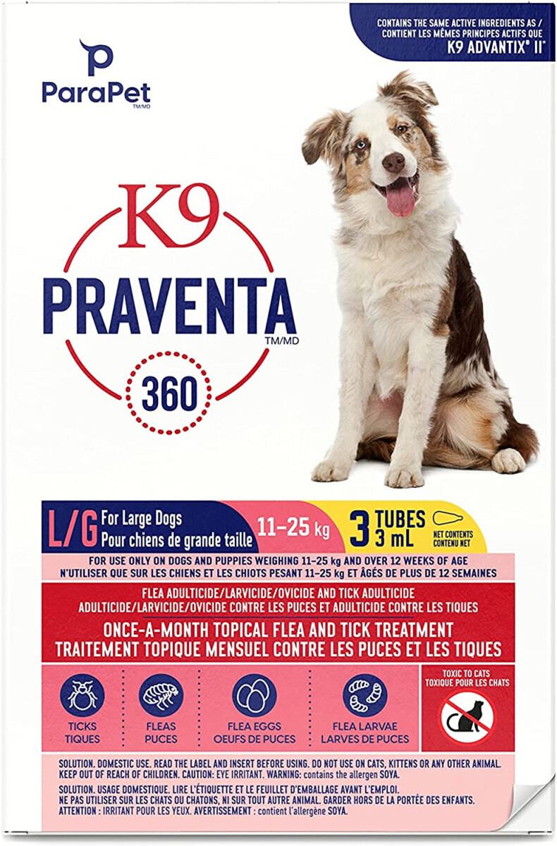 Ps984 - Gouttes anti-puces et tiques K9 Praventa 360 pour chiens de 11 kg à 25 kg - ParaPet