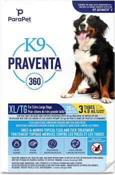 Gouttes anti-puces et tiques K9 Praventa 360 pour chiens de 25 kg et plus - ParaPet