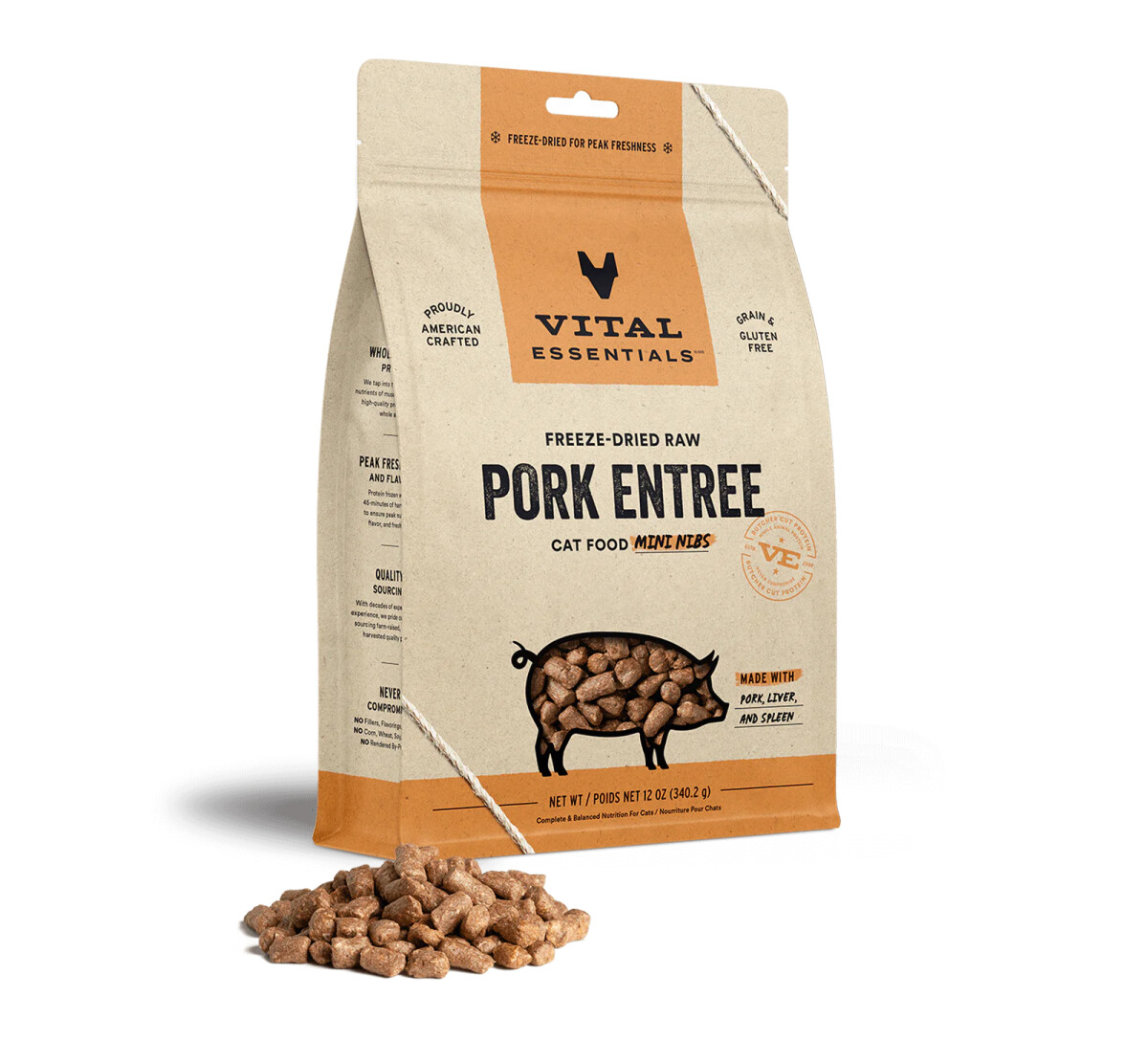 C3166 - Nourriture lyophilisée en morceaux au porc pour chats - Vital Essentials