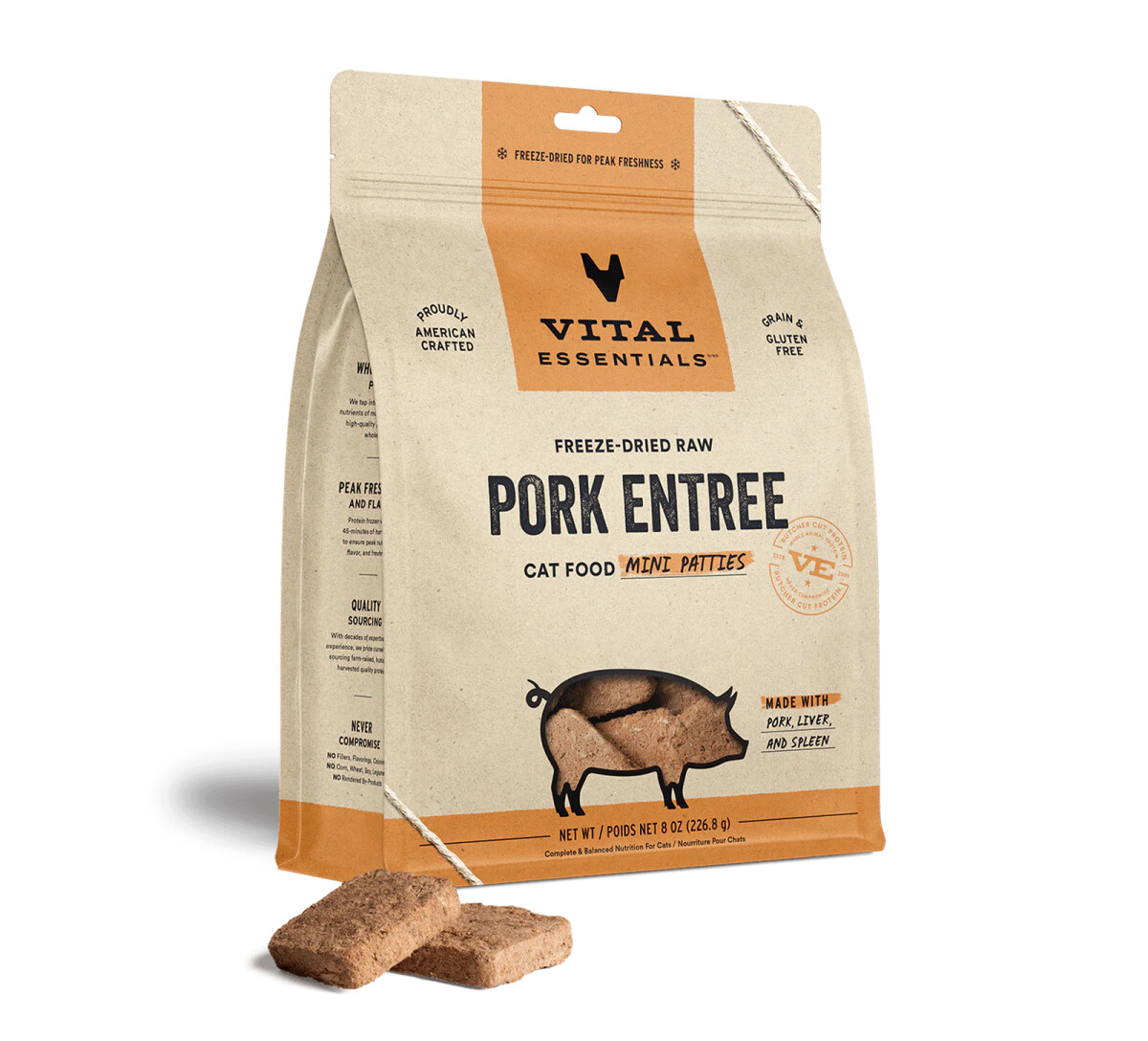 C3168 - Nourriture lyophilisée en galettes au porc pour chats - Vital Essentials