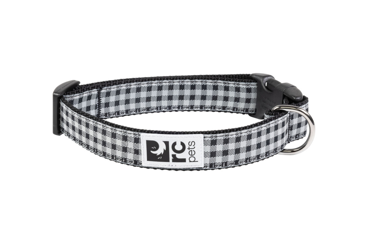 D88380 - Collier en nylon ajustable pour chiens à motif de toile de vichy noire - Rc Pets