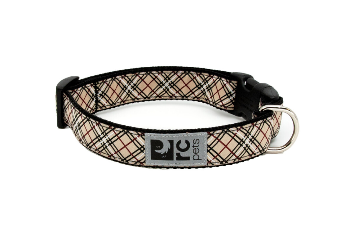 D88392 - Collier en nylon ajustable pour chiens à motif tissu écossais beige - RC Pets