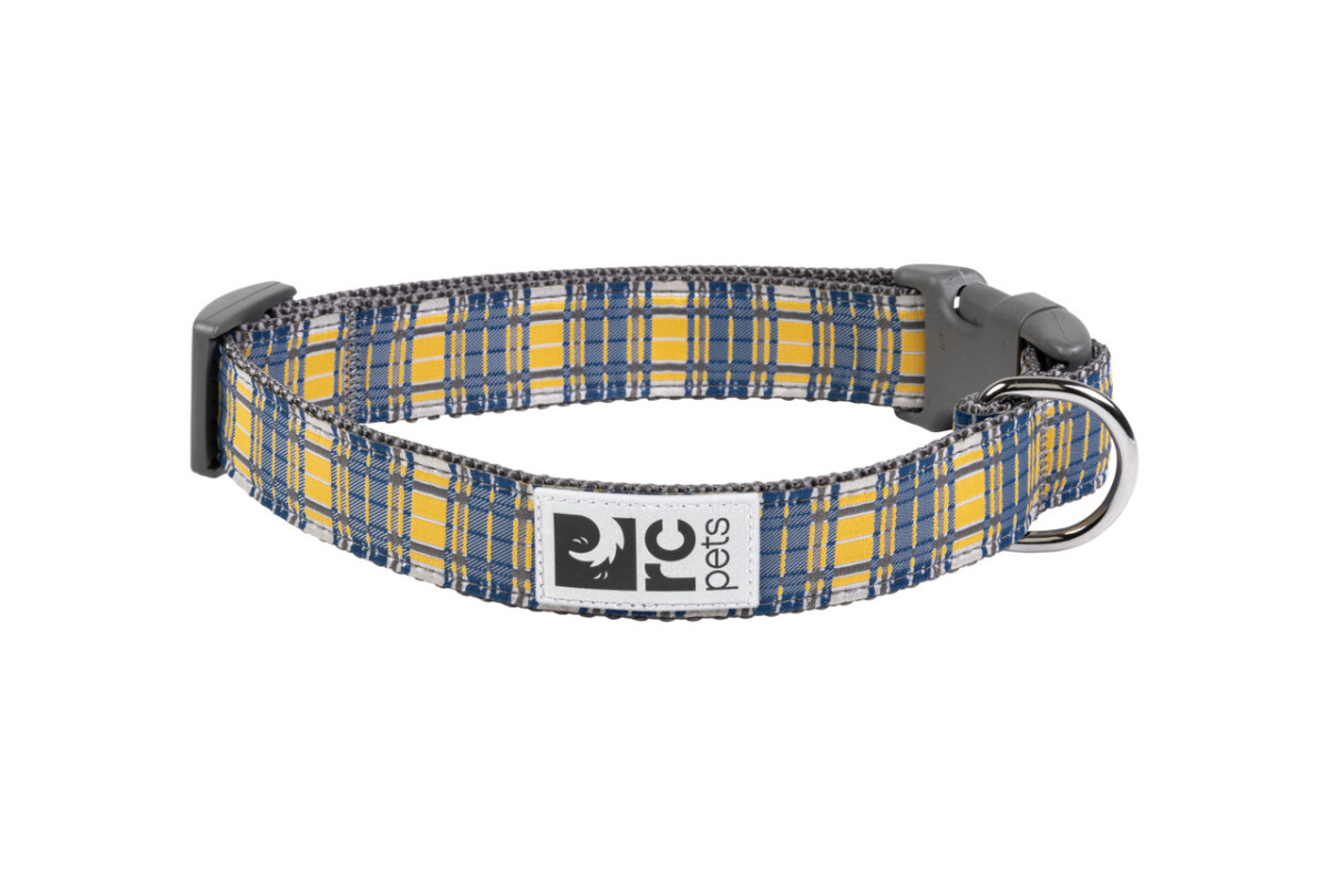 D88404 - Collier en nylon ajustable pour chiens à motif tissu écossais jaune - RC Pets