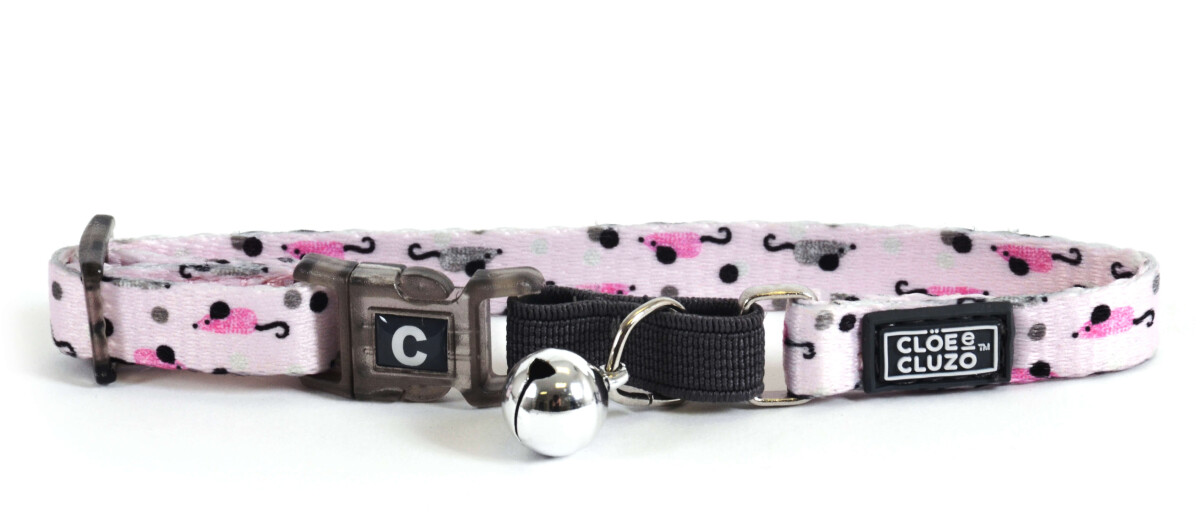 Dk3002 - Collier de nylon à motif de souris roses pour chats - Chlöe e Cluzo