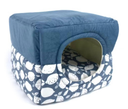 D1663bl - Lit 2 en 1 bleu avec motif de citron pour animaux - Cumfy Pet Beds