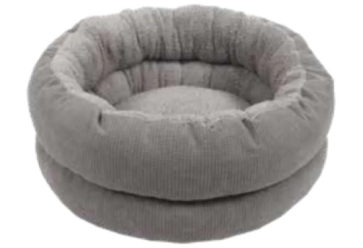 Coussin rond en velours côtelé gris pour animaux -  Cumfy Pet Beds