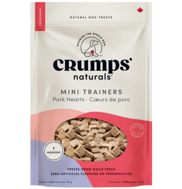 D5618 - Gâteries mini trainers de coeur de porc lyophilisé pour chiens - Crump's Natural