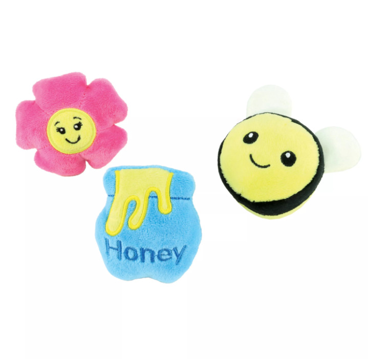 Y84210 - Trio de mini peluches thématique miel pour chiens - Li'l Pals