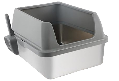 C5531 - Bac à litière en acier inoxydable avec couvercle en plastique pour chats - All For Paws