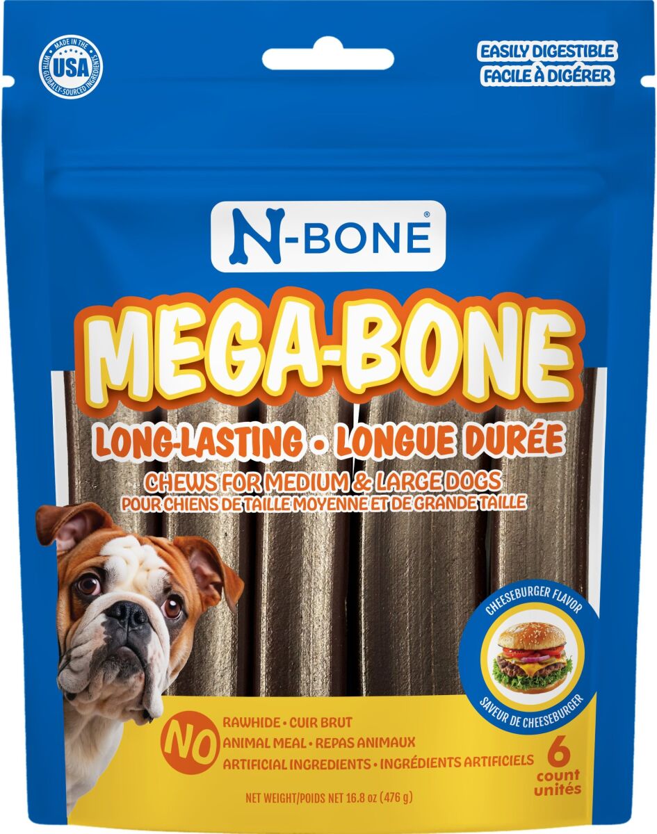 Ga65301 - Bâtonnet au hamburger au fromage Méga-Bone pour chiens - N-Bone