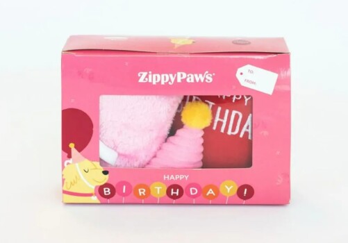 Ensemble de deux peluches et d'un chapeau de fête roses pour chiens - Zippypaws