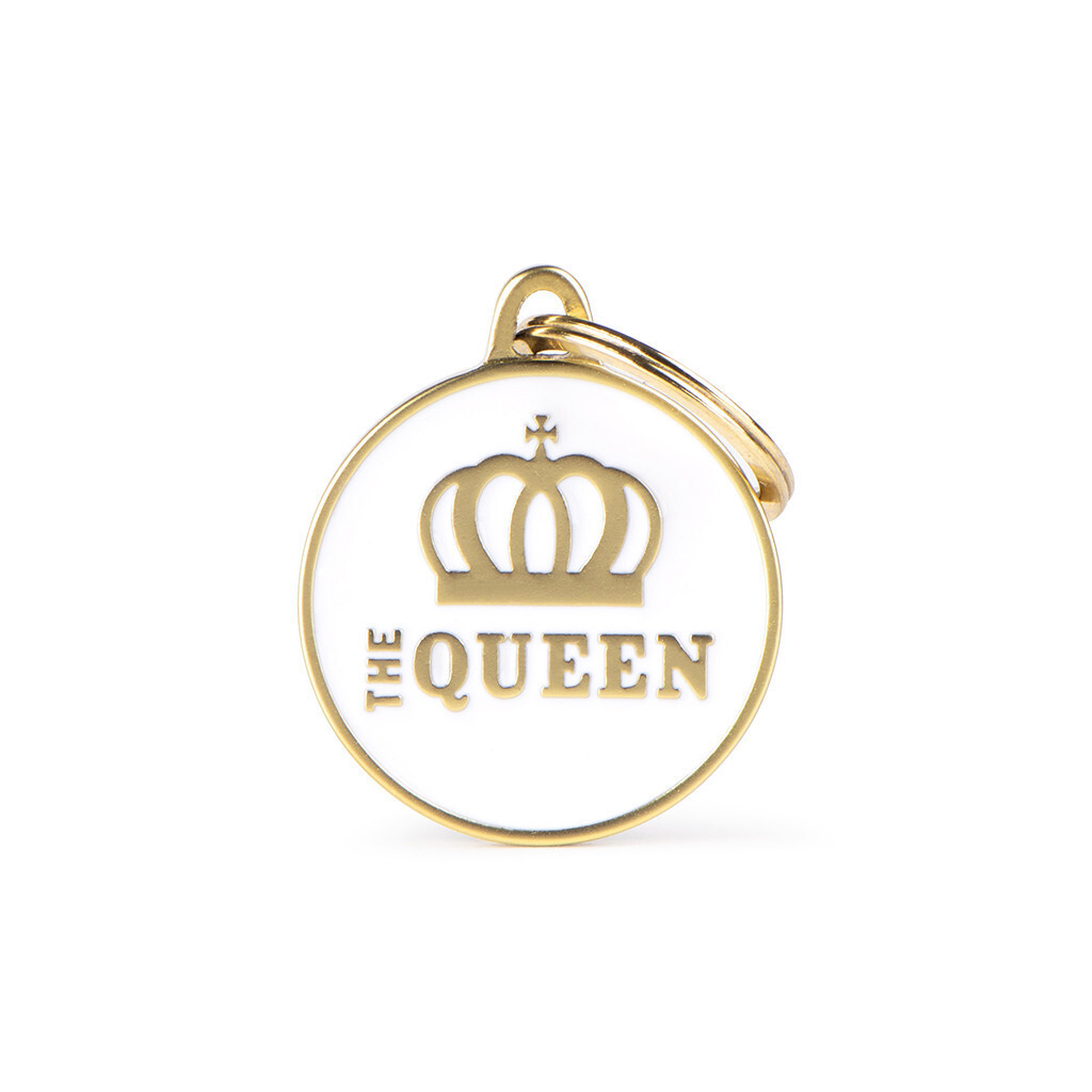 Tg2472 - Médaille pour animaux queen blanc et or Charms - MyFamily