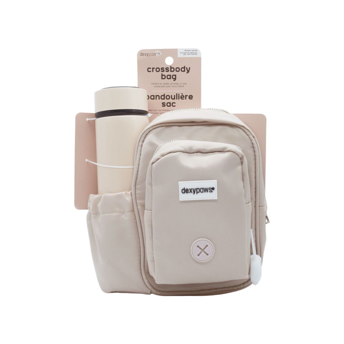 Ga00225 - Sac à gâteries crème au beurre à  bandoulière  avec bouteille d'eau - Dexypaws