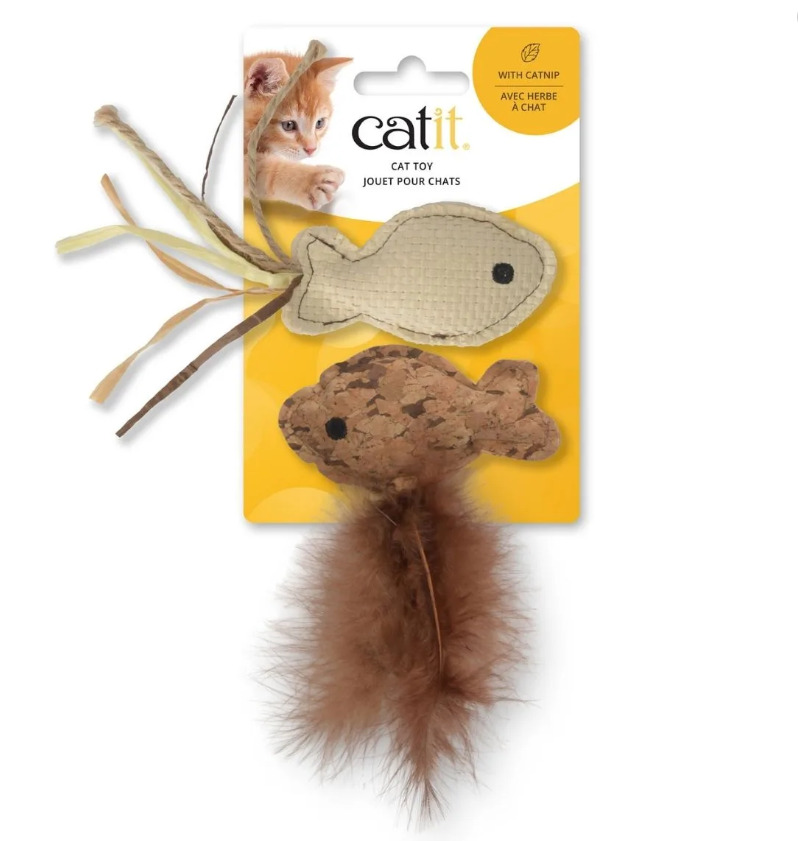 Hg43191 - Ensemble de jouet pour chat poisson avec raphia et plumes - Catit