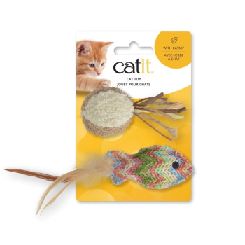 Ensemble de jouet pour chat poisson plus balle en paille et ratine - Catit