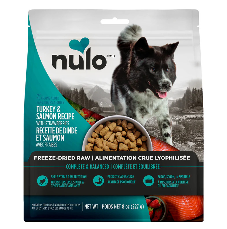 K00810 - Nourriture lyophilisée en morceaux à la dinde et au saumon pour chiens - Nulo