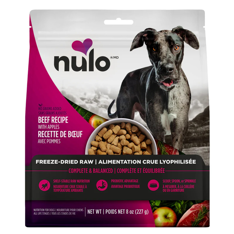 K00812 - Nourriture lyophilisée en morceaux au boeuf et à la pomme pour chiens - Nulo