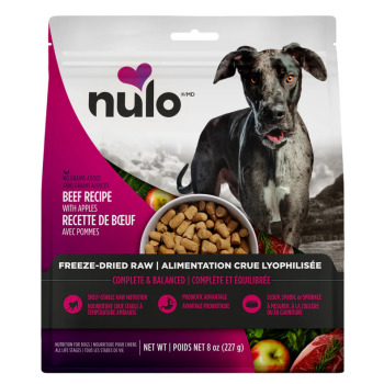Nourriture lyophilisée en morceaux au boeuf et à la pomme pour chiens - Nulo