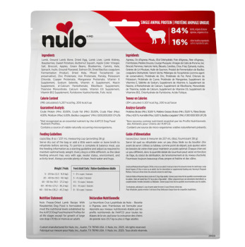 Nourriture lyophilisée en morceaux à l'agneau et à la framboise pour chiens - Nulo