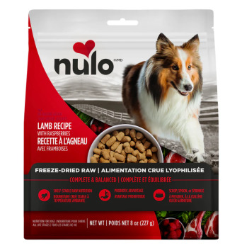 Nourriture lyophilisée en morceaux à l'agneau et à la framboise pour chiens - Nulo