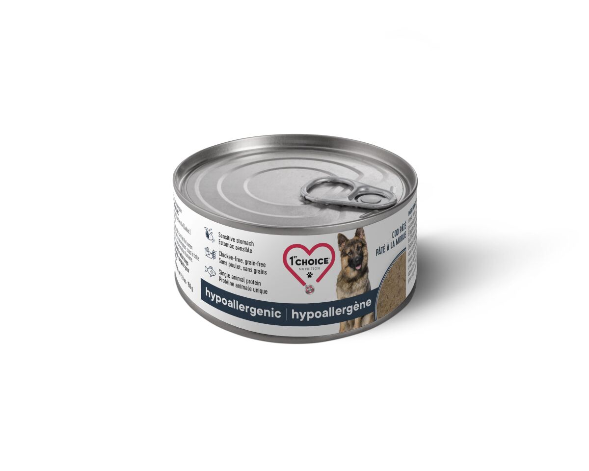 Plb294 - Nourriture en boîte en pâté hypoallergène à la morue sans grain pour chiens - 1st Choice