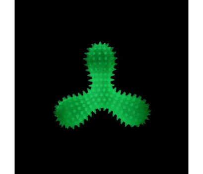 Jouet en caoutchouc en forme de triskel à pointes verte luminescent pour chiens - Büd'z