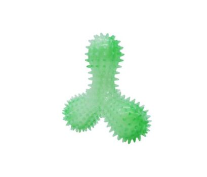 Jouet en caoutchouc en forme de triskel à pointes verte luminescent pour chiens - Büd'z