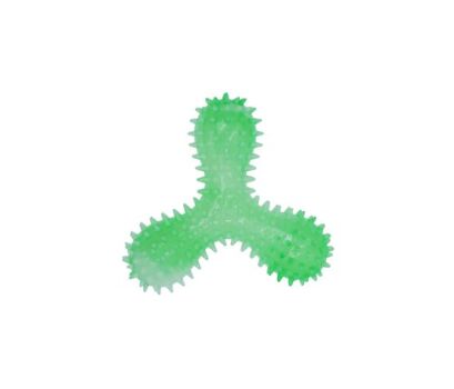 Jouet en caoutchouc en forme de triskel à pointes verte luminescent pour chiens - Büd'z