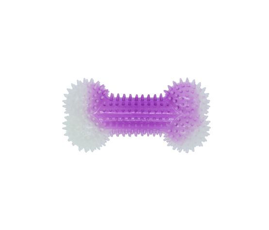 Bz04207 - Jouet en caoutchouc en forme d'os à pointes mauve luminescent pour chiens - Büd'z