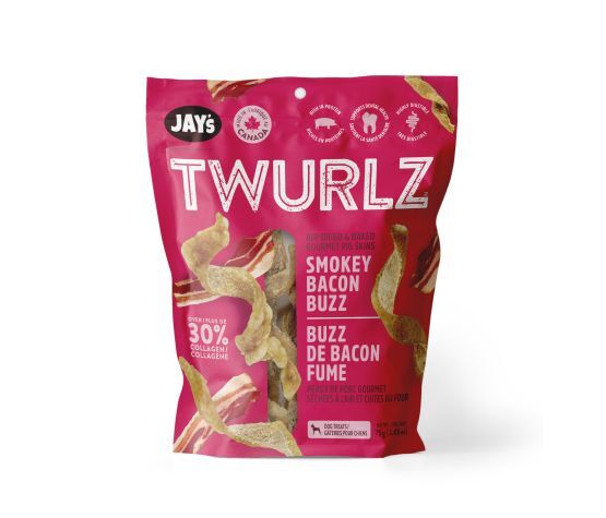 Hl832 - Gâteries Twurlz en peaux de porc séchées à l'air au bacon fumé pour chiens - Jay's