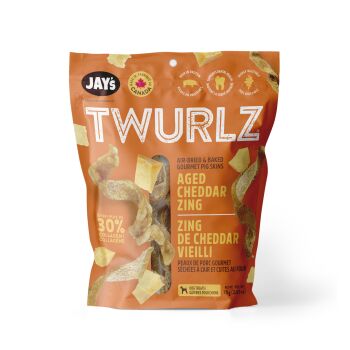 Gâteries Twurlz en peaux de porc séchées à l'air au cheddar vieilli pour chiens - Jay's
