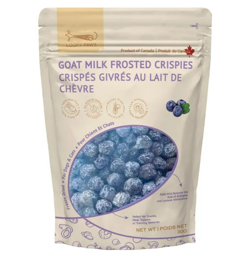 Lop2920 - Gâteries de bleuet lyophilisée givrées de lait de chèvre en poudre pour animaux - Loopy Paws
