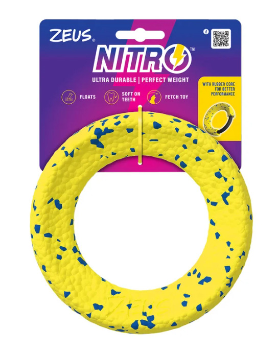 Hg96214 - Jouet Nitro en anneau lesté et flottant avec noyaux en caoutchouc pour chiens - Zeus