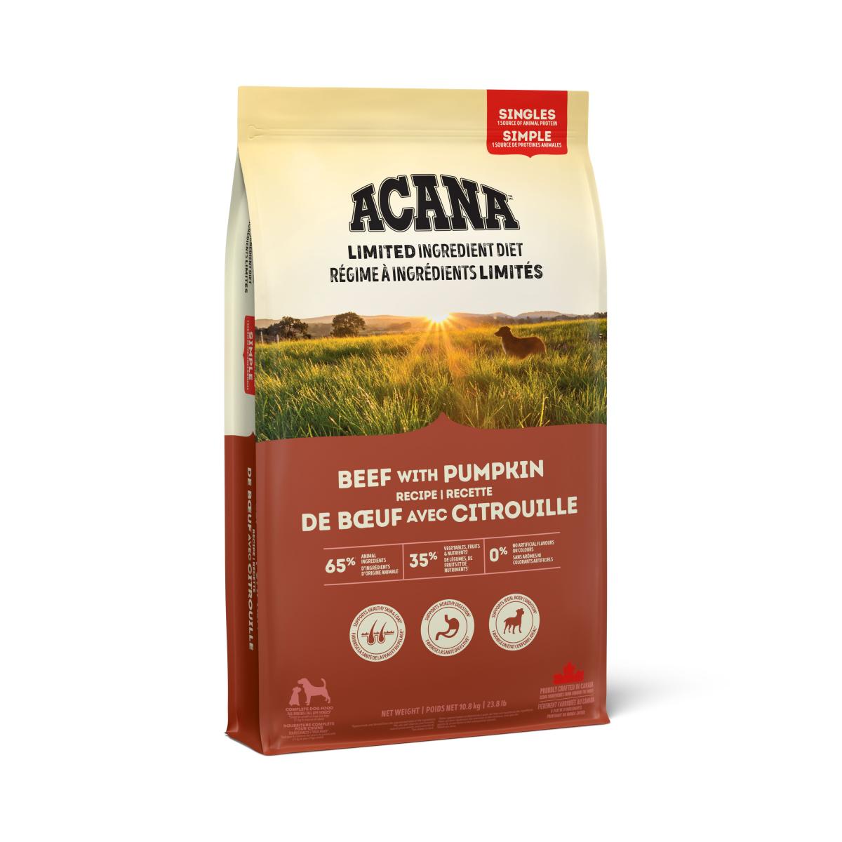 On225 - Nourriture sans grains pour chiens bœuf avec citrouille - ACANA Singles