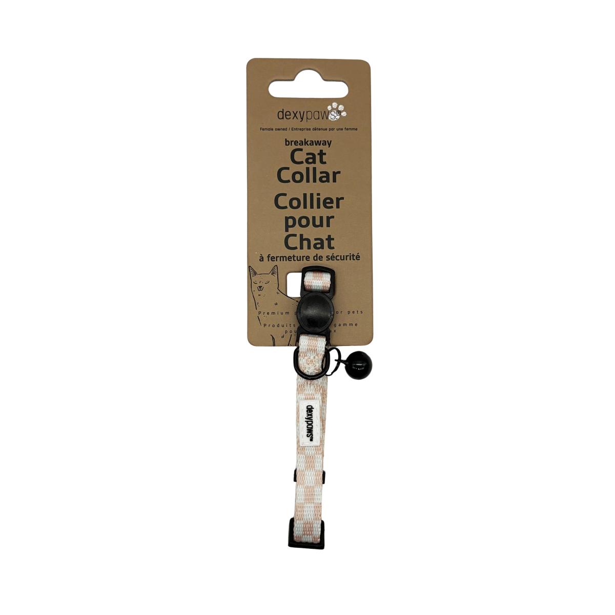 Ga40104 - Collier ajustable en polyester avec boucle de sécurité carreaux et cœurs pour chats - Dexypaws