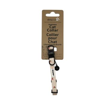 Collier ajustable en polyester avec boucle de sécurité beige avec cerise pour chats - Dexypaws