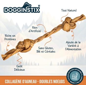 Tresse collagène d'agneau avec 2 noeuds pour chiens - DOGGINSTIX