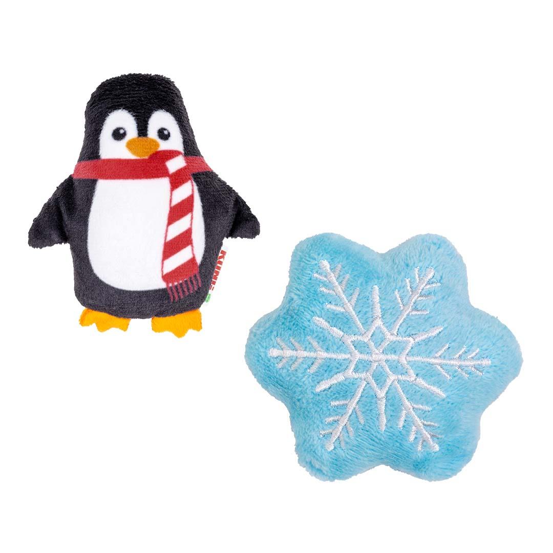 Xx3117 - Ensemble de peluche de Noël Scrattles flocon et pingouin pour chats - Kong