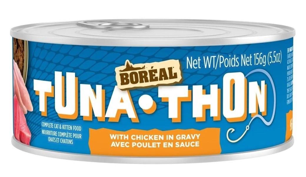 Br9433 - Nourriture en boîte en sauce pour chats sans grain au thon et poulet - Boréal
