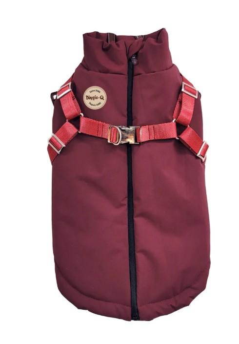 Mm2641 - Manteau avec harnais intégré couleur bourgogne pour chiens - Doggie-Q