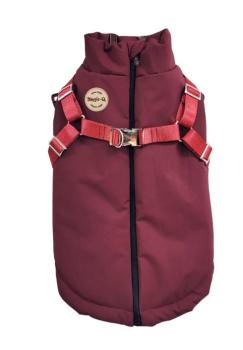 Manteau avec harnais intégré couleur bourgogne pour chiens - Doggie-Q