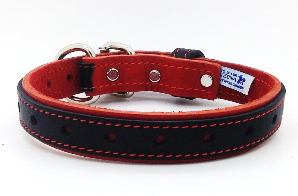 Y50107 - Collier de Cuir Double Noir et Rouge de Luxe pour Chien - Arizona
