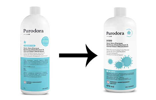 Désinfectant de Surfaces Dures et Non Poreuses et Neutralisant d'Odeurs d'Animaux - Purodora Lab