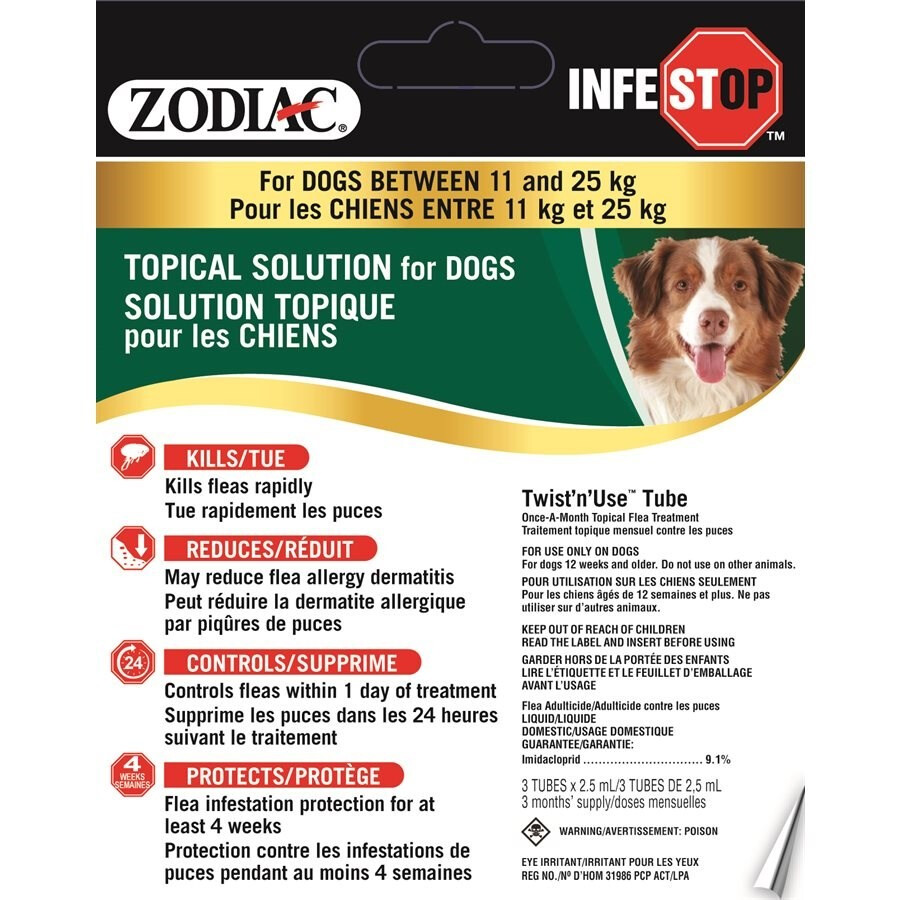 Ps824 - Gouttes anti-puces pour chiens de 11 kg à 25 kg - Zodiac Infestop