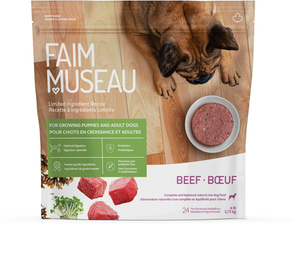 Fm290 - Nourriture crue recette ingrédients limités au boeuf pour chiens - Faim Museau