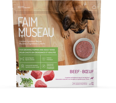 Nourriture crue recette ingrédients limités au boeuf pour chiens - Faim Museau