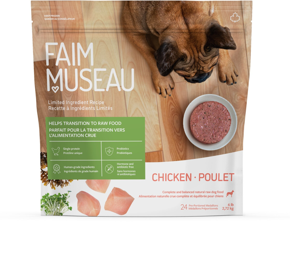 Fm291 - Nourriture crue recette ingrédients limités au poulet pour chiens - Faim Museau