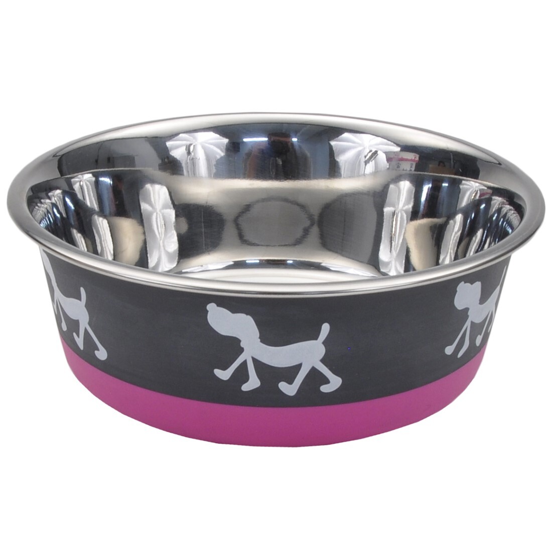 Y00012 - Bol en stainless avec dessous en caoutchouc rose et gris pour animaux - Maslow