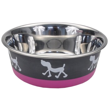 Bol en stainless avec dessous en caoutchouc rose et gris pour animaux - Maslow