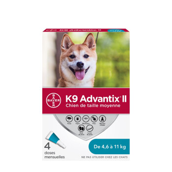 Gouttes anti-puces et tiques K9 Advantix II pour chiens de 4,6 kg à 11 kg - Elanco